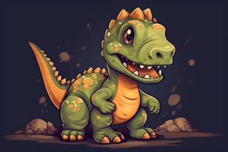 Cartoon dinosaur on dark background. Vector illustration for your design.の素材