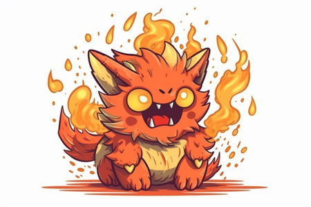 Funny cartoon fox. Vector illustration isolated on a white background.の素材