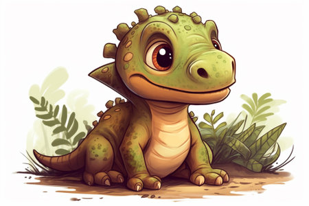 Cute baby dinosaur isolated on white background. Vector cartoon illustration.の素材