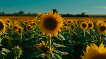 Sunflower field on a sunny summer day. Selective focus.の素材