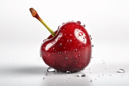 Red cherry with water drops on a white background. 3d renderingの素材