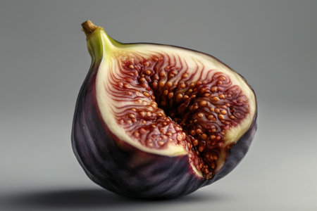 Fresh figs on grey background, closeup. Healthy food conceptの素材