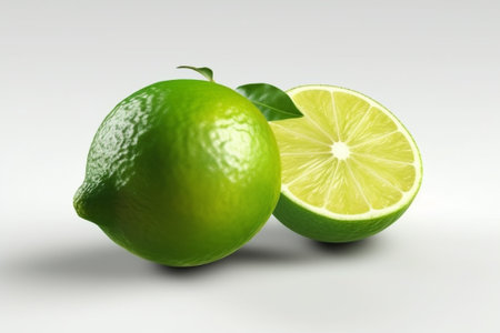 Lime and lime slices on white background, close up shot.の素材