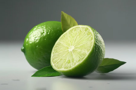 lime with green leaves on white background, studio shot, macro photographyの素材