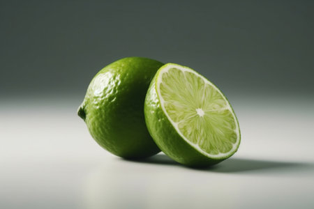 Fresh lime on a white background. Shallow depth of field.の素材