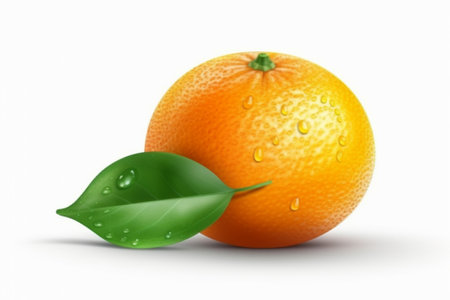 Orange fruit with leaves isolated on white background. 3d illustration.の素材
