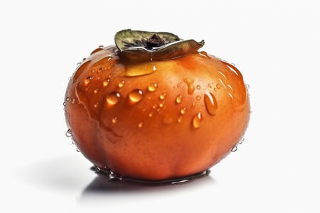 Ripe persimmon with water drops on a white background.の素材
