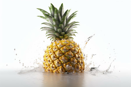 Pineapple with water splashes isolated on white background. 3d illustrationの素材