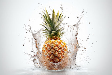 Pineapple with water splash on white background. Tropical fruit.の素材