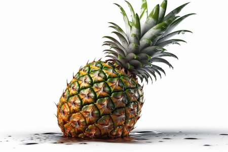 Pineapple on a white background with water droplets. 3d illustrationの素材