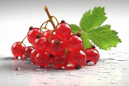 Red currant with water drops on a white background, close-upの素材