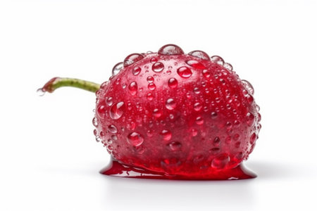 Red cherry with drops of water on a white background, isolated.の素材