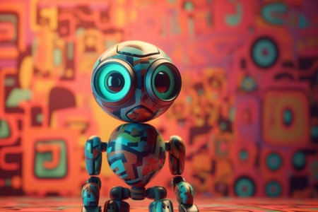Robot on colorful background. 3D illustration. Vintage style.の素材