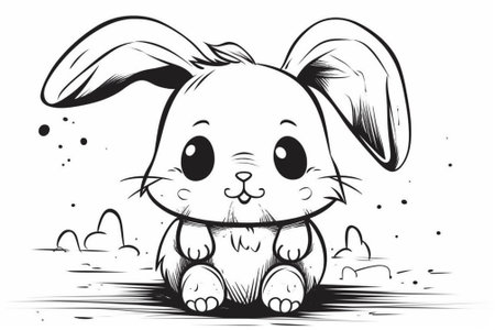 Cute cartoon rabbit. Black and white vector illustration for coloring book.の素材