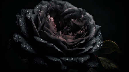 Black rose with water drops on a black background. Toned.の素材