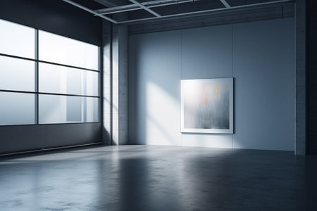 Modern gallery interior with empty picture on wall. Mock up, 3D Renderingの素材
