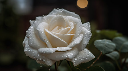 White rose with water drops on the petals, close-upの素材
