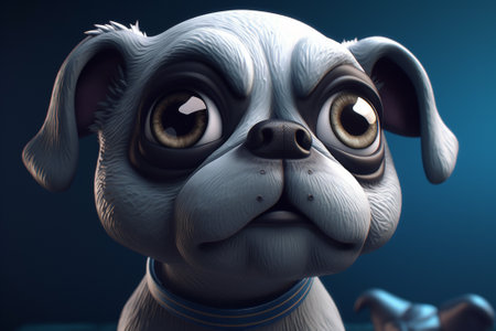 3d rendering of a cute cartoon dog with a blue background.の素材