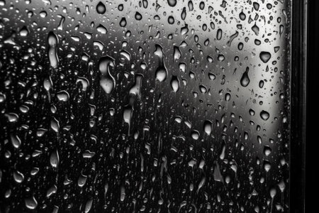 Water drops on the glass in black and white. Abstract background.の素材