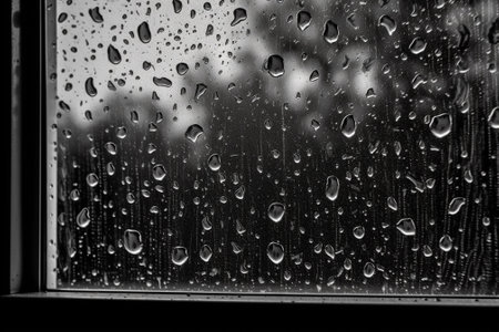 Rain drops on the window in black and white. Abstract background for design.の素材