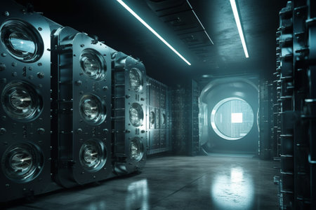 Futuristic server room with hard drives. 3D Renderingの素材