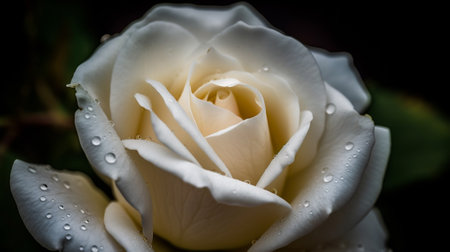 White rose with water droplets on petals, close-upの素材