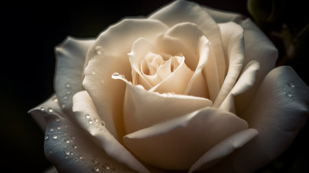 Beautiful white rose with water drops on petals close-upの素材