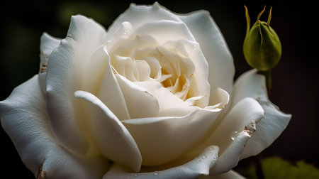 White rose with water droplets on the petals, close upの素材