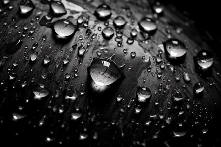 Water droplets on a black and white background. Macro photography.の素材
