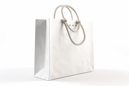 White paper shopping bag isolated on white background. 3d rendering.の素材