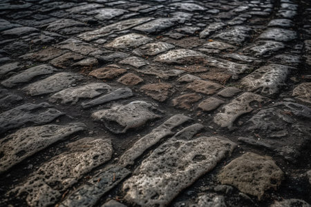 Cobblestone road in the city, closeup of photoの素材
