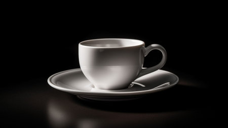 Cup of coffee on a black background. Black and white photo.の素材