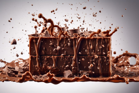 Chocolate with splashes and drops of chocolate on a white backgroundの素材