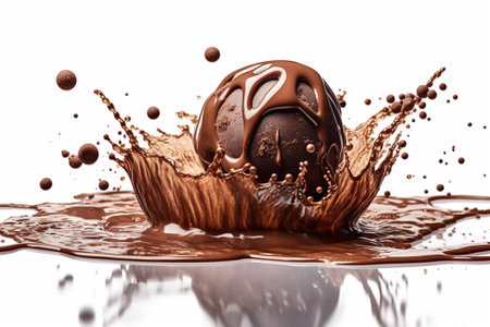 chocolate ball splashing on a white background. 3d renderingの素材