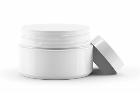 White cosmetic jar isolated on white background. 3d rendering. Mock up.の素材