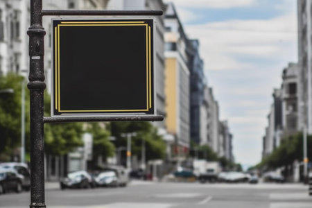 Blank black signboard on the street in the city, mock upの素材