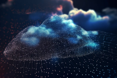Cloud computing technology concept. 3D rendering toned image double exposureの素材