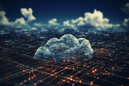 Cloud computing concept. 3d rendering, toned image double exposureの素材