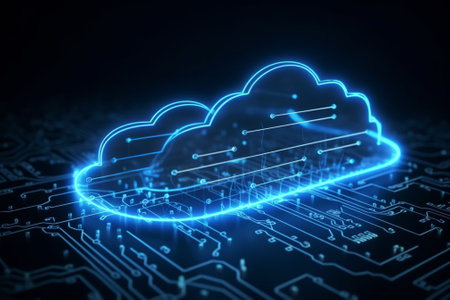 Abstract cloud computing concept. 3d rendering toned image double exposureの素材