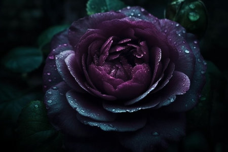 Purple rose with dew drops on the petals close upの素材