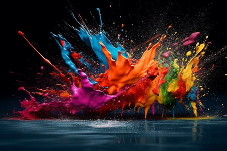 Colorful paint splashes isolated on black background. 3d renderingの素材