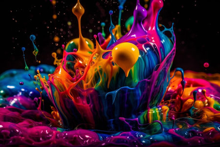 Colorful paint splashes on black background. Abstract colorful background.の素材