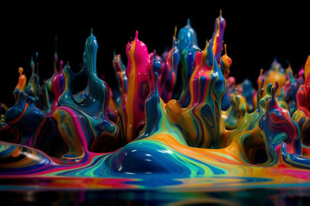 Colorful paint splashes on black background. Abstract colorful background.の素材