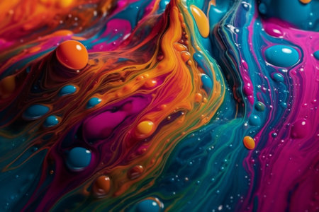 Abstract colorful background of oil paint mixing in water with bubbles.の素材
