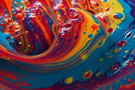 Colorful abstract background of oil paint drops in red and blue colorsの素材