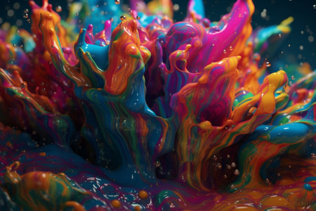 Colorful paint splashing on black background. 3d render illustrationの素材