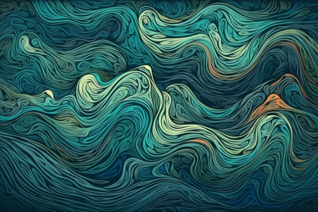 Abstract 3d rendering of wavy surface. Futuristic background with dynamic waves.の素材
