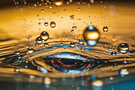 Macro shot of a water drop splashing on the surface.の素材
