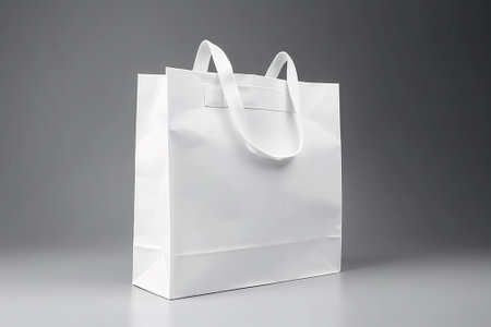 White paper bag on gray background. Mock up, 3D Renderingの素材