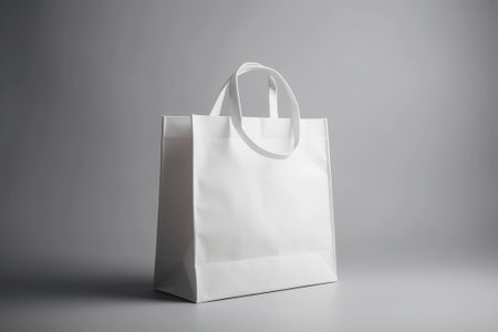 White paper bag on gray background. Mock up, 3D Renderingの素材